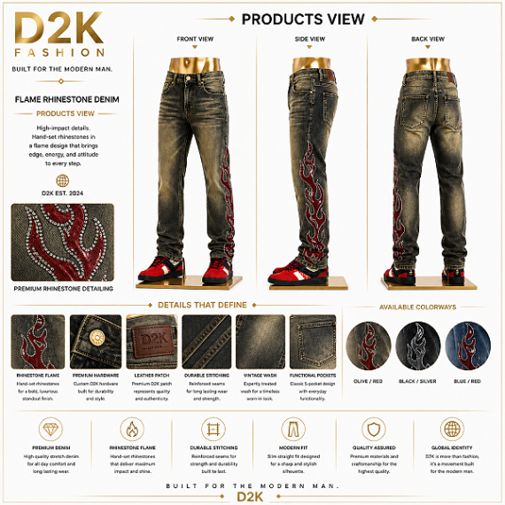 D2K Flame Rhinestone Jeans